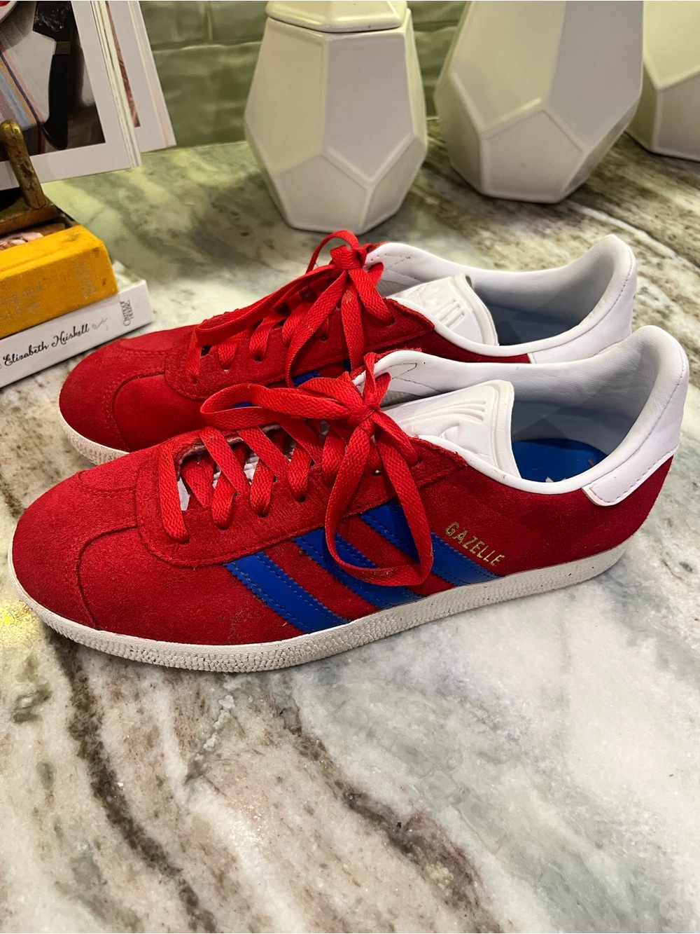 adidas gazelle Red Suede Sneakers with Blue Stripes Womens